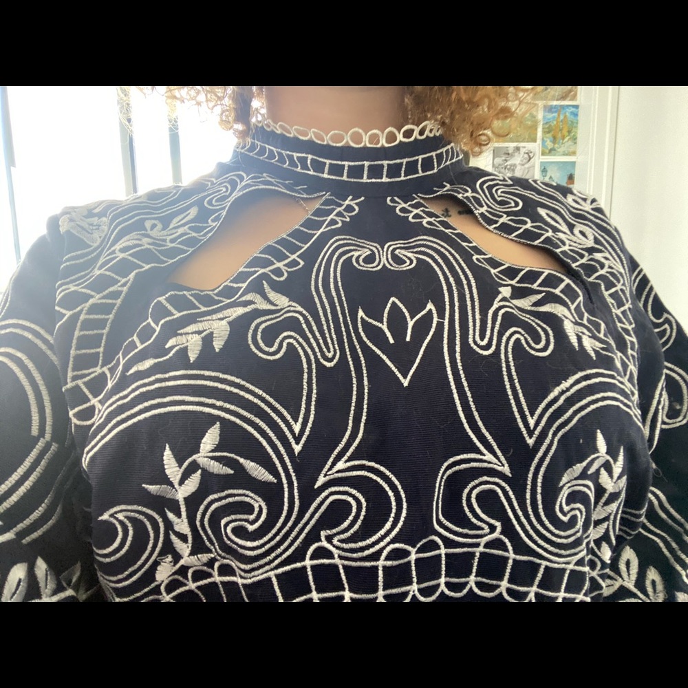 Embroidered detail plus size navy dress